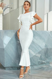 Mermaid White Holiday Party Dress with Ruffles