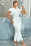 Mermaid White Holiday Party Dress with Ruffles