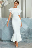 Mermaid White Holiday Party Dress with Ruffles