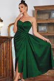 One Shoulder Dark Green Holiday Party Dress with Split Front