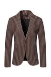 Coffee Pinstriped One Button Notched Lapel Men‘s Blazer