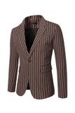 Coffee Pinstriped One Button Notched Lapel Men‘s Blazer