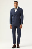 3 Piece Dark Blue Double Breasted Pinstripe Men's Ball Suits