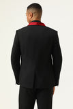 3 Piece Black Red Shawl Lapel Men's Ball Suits