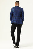 One Button Blue Shawl Lapel Jacquard Men's Ball Blazer