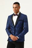 One Button Blue Shawl Lapel Jacquard Men's Ball Blazer