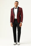 One Button Blue Shawl Lapel Jacquard Men's Ball Blazer