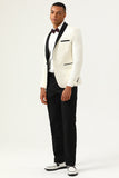 One Button White Shawl Lapel Jacquard Men's Ball Blazer