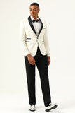 One Button White Shawl Lapel Jacquard Men's Ball Blazer