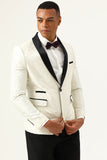 One Button White Shawl Lapel Jacquard Men's Ball Blazer