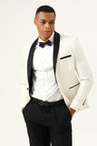 One Button White Shawl Lapel Jacquard Men's Ball Blazer