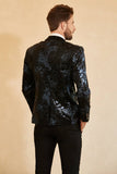Black Blue Single-Breasted Two-Button Printed Men's Blazer