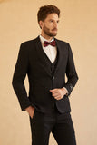 Black Notched Lapel Single Button 3 Pieces Men's Wedding Suits