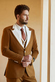 Brown Peak Lapel Single Button 3 Piece Men's Wedding Suits