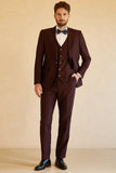 Burgundy Peak Lapel Single Button Men's Wedding Suit