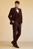 Burgundy Peak Lapel Single Button Men's Wedding Suit