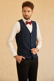 Navy Peak Lapel 3 Pieces Men's Wedding Suit