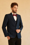 Navy Peak Lapel 3 Pieces Men's Wedding Suit