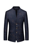 Navy Printed Single Breasted Men's Blazer