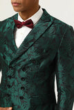 Green Jacquard Double Breasted 2 Piece Men's Suits