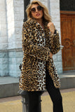 Brown Notched Lapel Leopard Midi Faux Fur Coat