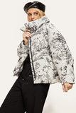 Stand-Up Collar Ink painting Warm White Duck Down Jacket