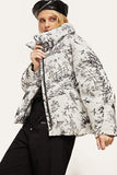 Stand-Up Collar Ink painting Warm White Duck Down Jacket