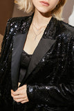 Sparkly Black Sequins Longline Oversized Ball Blazer For Women