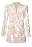 Sparkly White Fitted Sequins Ball Blazer For Women