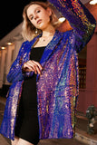 Sparkly Purple Sequins Oversized Longline Ball Blazer For Women