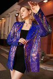 Sparkly Purple Sequins Oversized Longline Ball Blazer For Women