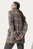 Plaid Notched Lapel Double Breasted Khaki Women Wool Coat