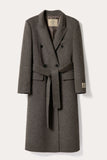 Double Breasted Peak Lapel Dark Grey Long Slim Fit Wool Coat