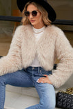 Apricot Open Front Shearling Faux Fur Cropped Coat