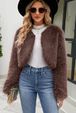 Apricot Open Front Shearling Faux Fur Cropped Coat