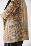 Khaki Plaid Notched Lapel Women Coat