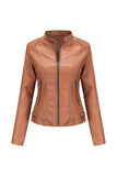 Black Zipper Front Fitted PU Women Jacket