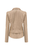 Notched Lapel Apricot Detachable Zipper Short Jacket