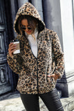 Grey Leopard Fleece Hooded Zip Up Coat