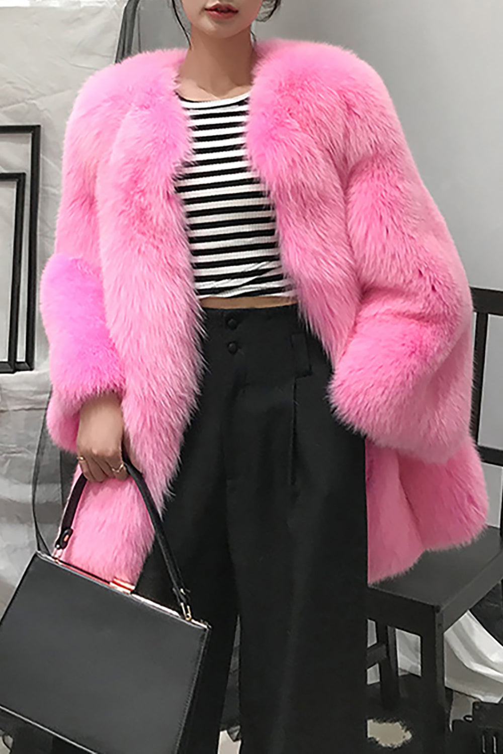 Zapaka Hot Pink Shawl Lapel Oversized Faux Fur Women Coat – ZAPAKA NZ