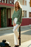 Green and White Striped Women Silk Blouse