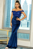 Royal Blue Off the Shoulder Sequin Sheath Long Ball Dress