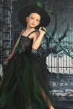 Dark Green Lace-Up Front Tulle Halloween Girl Dress