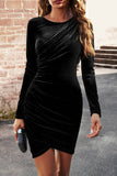 Black Bodycon Round Neck Long Sleeves Velvet Party Dress