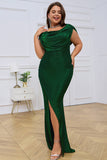 Green Cowl Neck Bodycon Sleeveless Long Plus Size Evening Dress with Slit