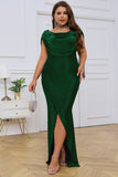Green Cowl Neck Bodycon Sleeveless Long Plus Size Evening Dress with Slit