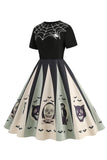 Halloween Apricot A-line Round Neck Short Sleeves Dress