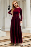 A Line Jewel Neck Black Velvet Holiday Party Dress With Long Sleeves