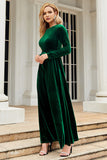 A Line Jewel Neck Black Velvet Holiday Party Dress With Long Sleeves