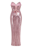 Strapless Pink Sequins Party Dress with Pleated